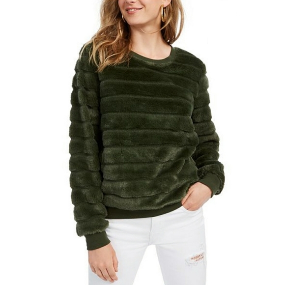 Plush Faux Fur Pullover Top Green New with Tags - Picture 2 of 6